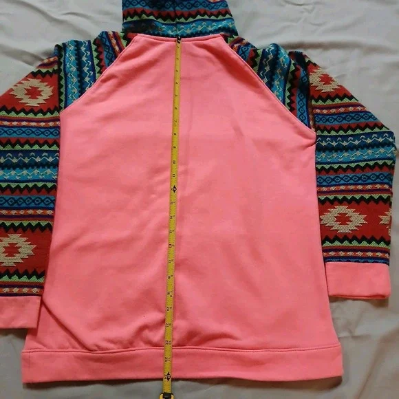 Blue Footed Design Hoodie Womens M Hot Pink Neon Aztec Mayan Native - Picture 10 of 13
